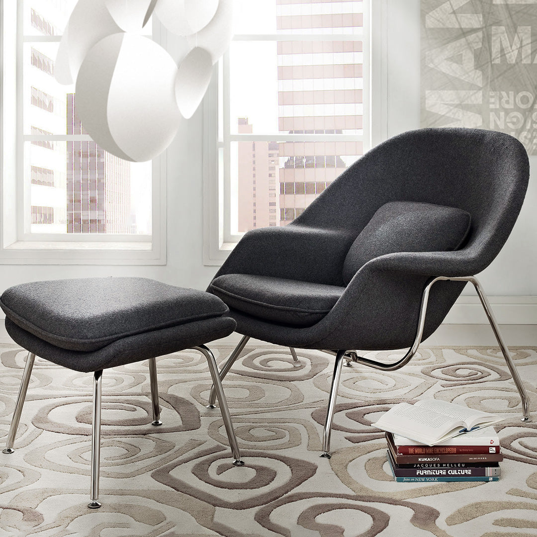 Sillón Womb Estructura Cromada con Otomana